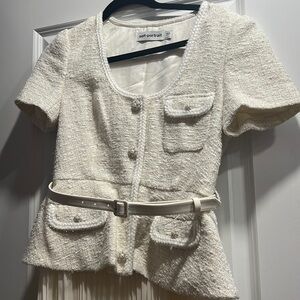 Self Portrait White Blazer Dress Tweed Cream Size US 6